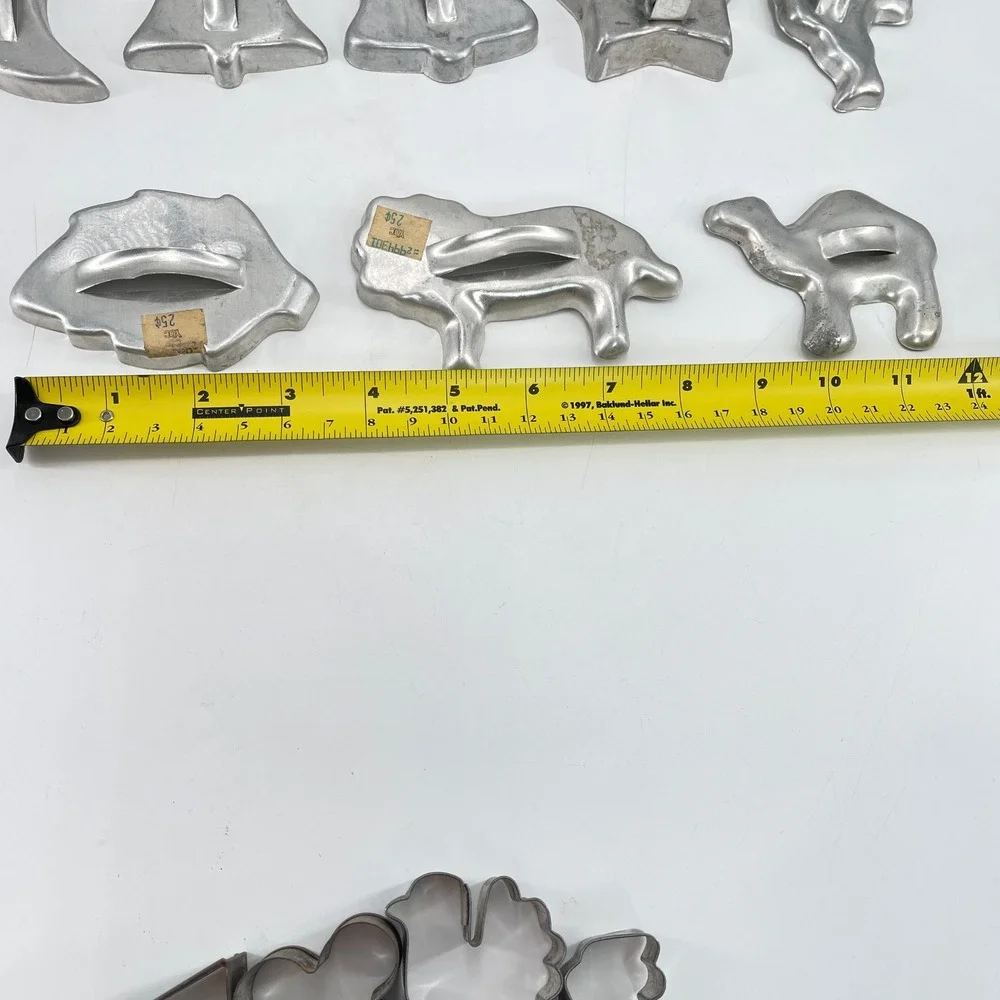 Vintage Aluminum Cookie Cutter Lot 19pc Mixed Christmas Animals Stars Hearts